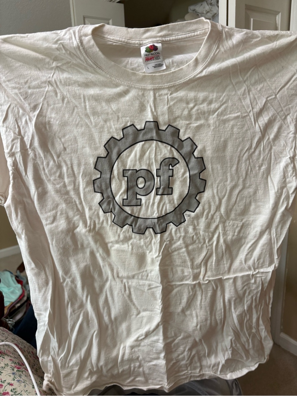 White Graphic Tee with 'pf' Gear Logo Planet Fitness